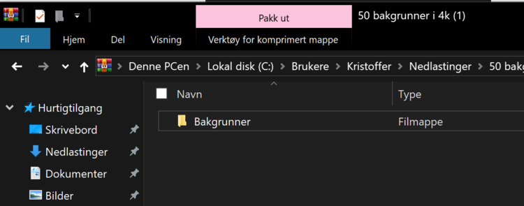 Flytt bakgrunnsmappen til Bilder i Windows