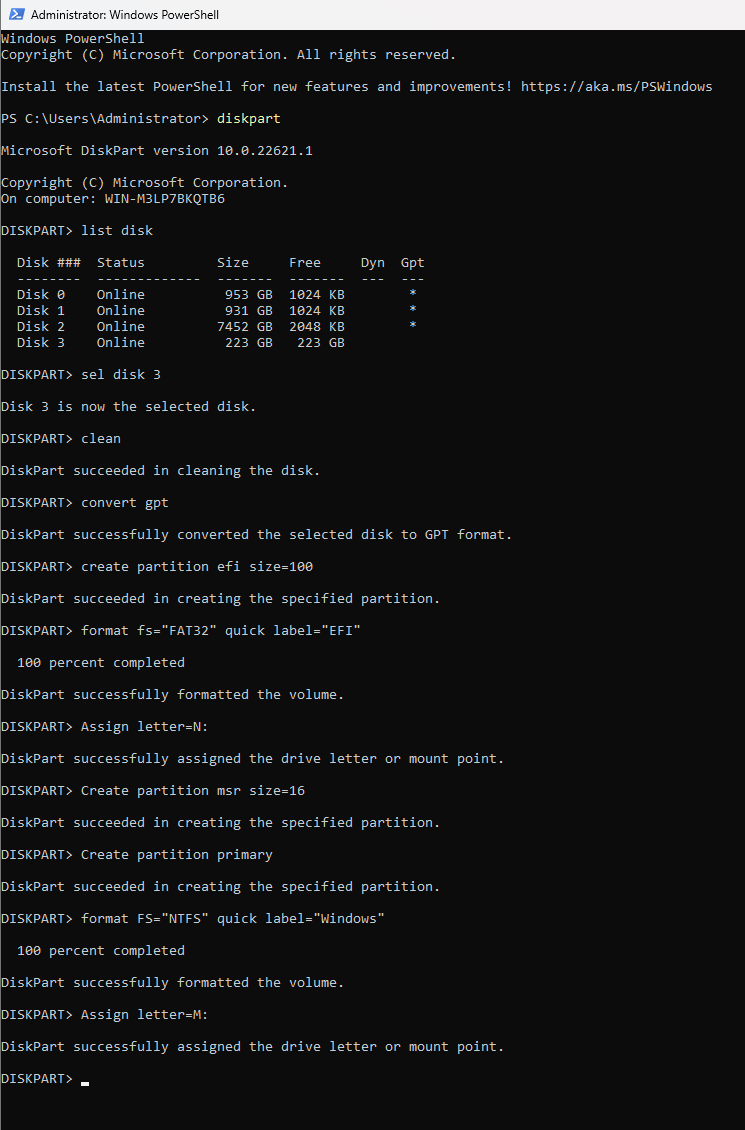 Example command prompt during copy and boot-file creation