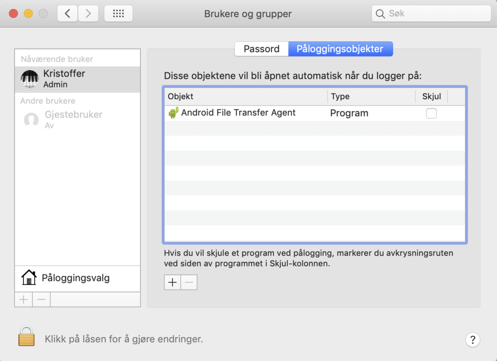 Login items on Mac