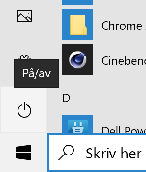 På/av-knappen i Windows Start-menyen før Shift og Start på nytt